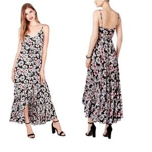 Betsey Johnson Womens High Low Floral Spaghetti Strap Midi Dress Size 4